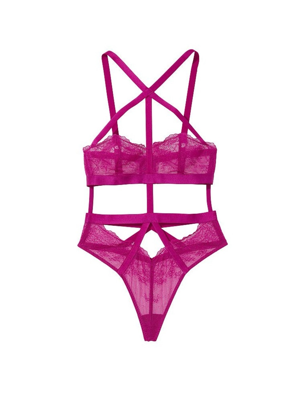 Victoria's Secret Fuchsia Lace Strappy Teddy
